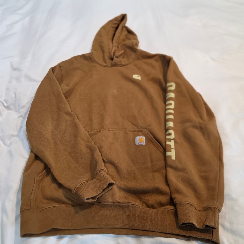 Carhartt Rain Defender Hoodie Mens Medium Brown Excellent 105940 Graphic Sleeve